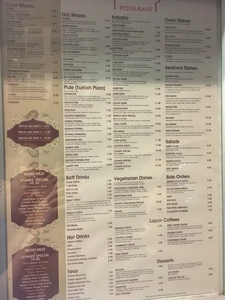 menu 2 of Levante Restaurant (Lewisham)