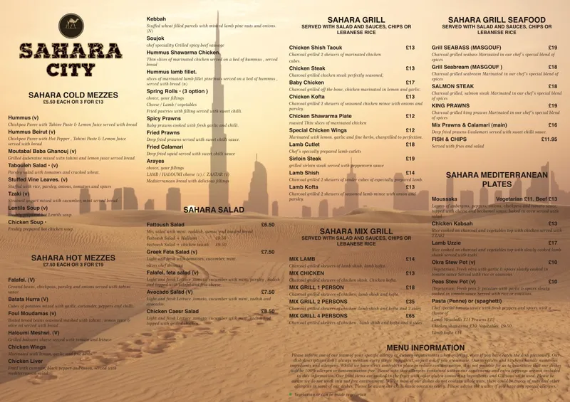 menu 1 of Sahara City