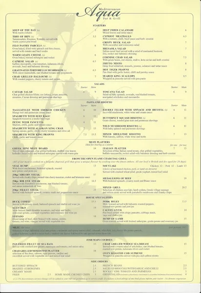 menu 1 of Aqua Bar & Grill - Croydon