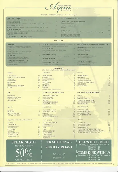 menu 2 of Aqua Bar & Grill - Croydon