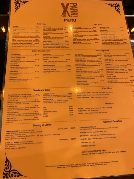 menu 0 of X-Park Restaurant