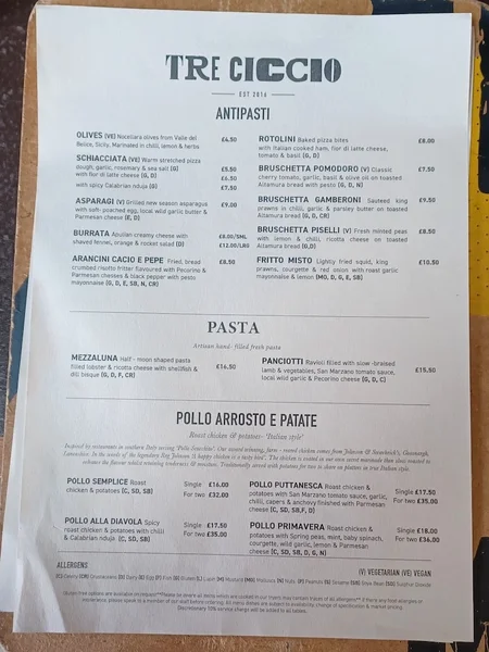 menu 2 of Tre Ciccio