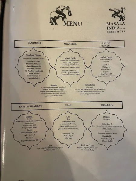 menu 1 of Masala India