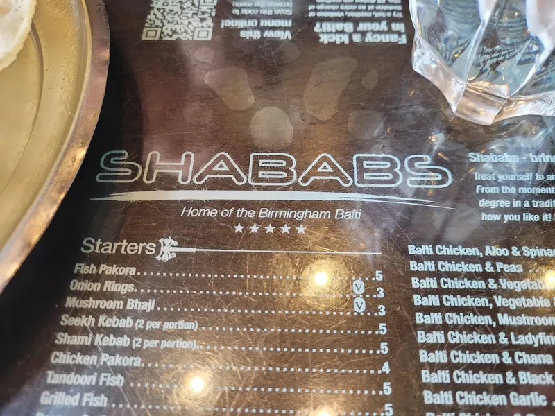 menu 2 of Shababs Balti Restaurant