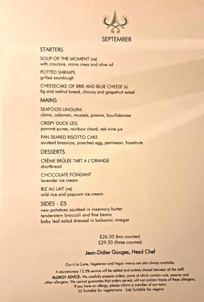 menu 2 of The Petersham Restaurant