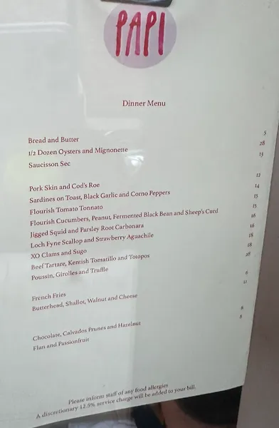 menu 0 of Papi Restaurant