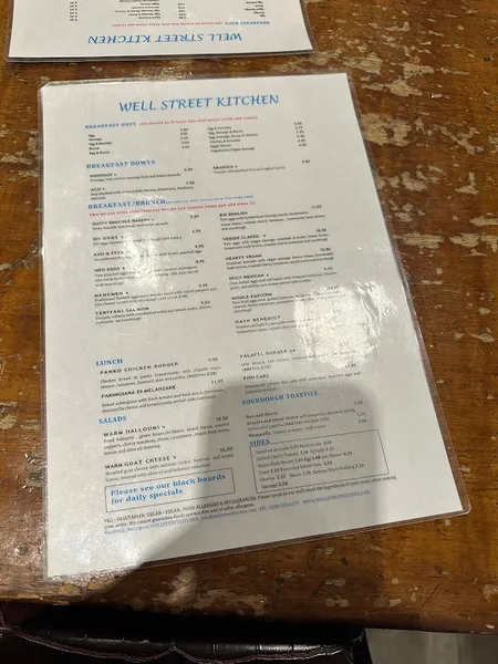 menu 1 of Well Street Kitchen London