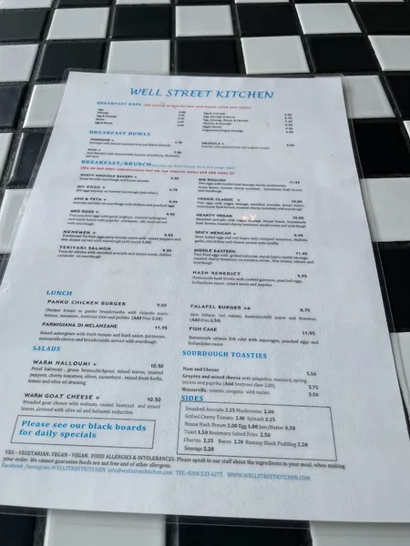 menu 0 of Well Street Kitchen London