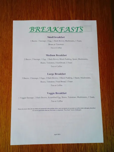 menu 0 of Wells Cafe