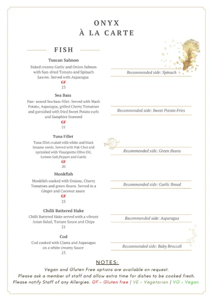 menu 2 of ONYX Restaurant & Bar