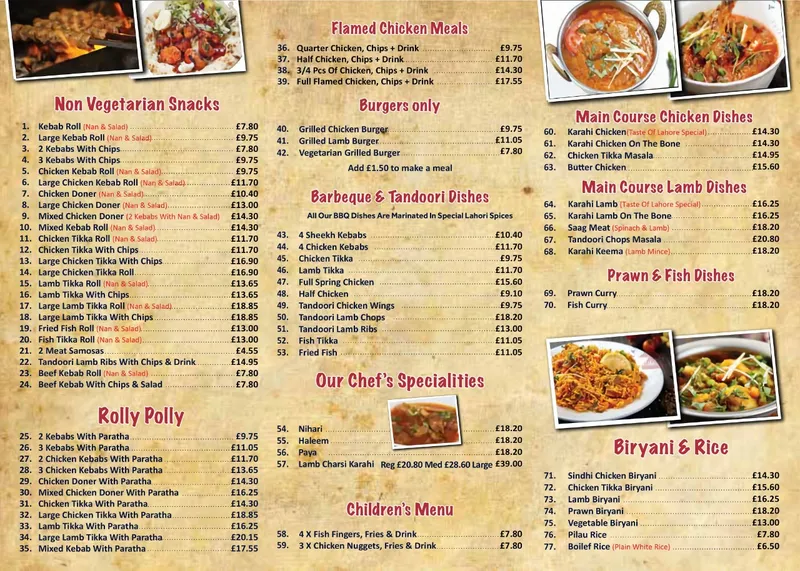 menu 0 of Taste Of Lahore Hammersmith and Shepherds Bush Branch