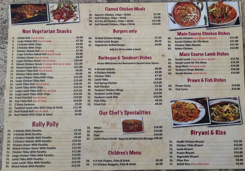 menu 2 of Taste Of Lahore Hammersmith and Shepherds Bush Branch