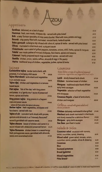 menu 0 of Azou Restaurant