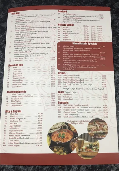 menu 2 of Miran Masala (Indian/Punjabi/Pakistani/Desi) Kensington Olympia