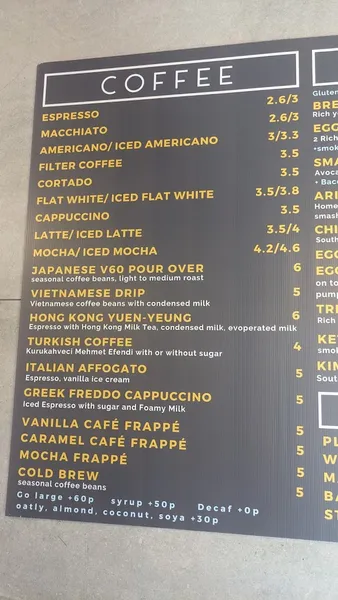 menu 2 of Arise Coffee Roasters