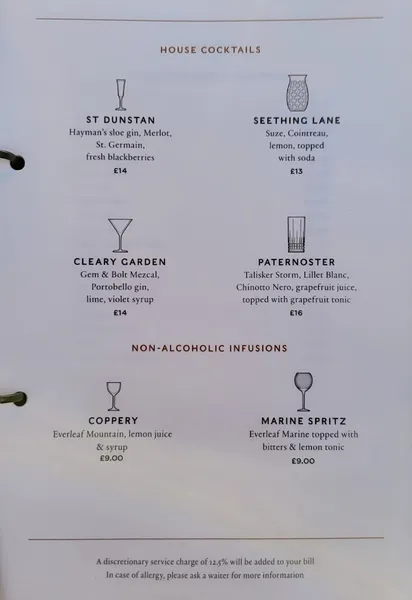 menu 0 of Mercer Roof Terrace