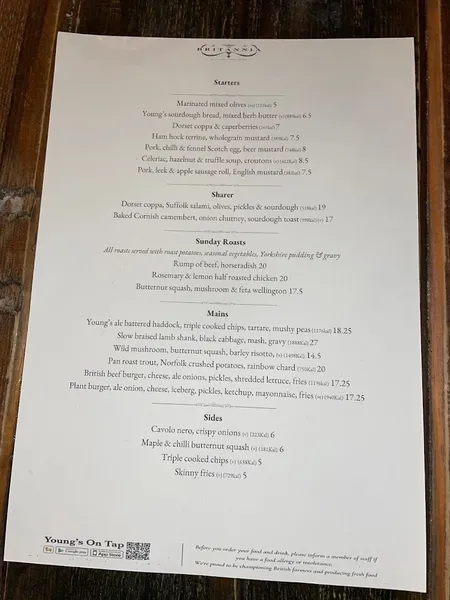 menu 0 of The Britannia