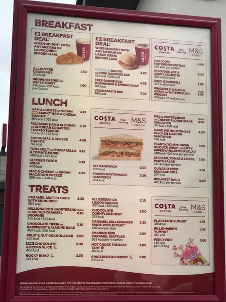 menu 1 of Costa Coffee