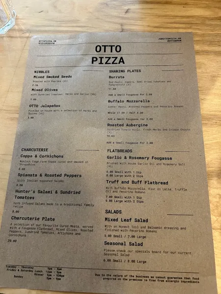 menu 2 of Otto Pizza