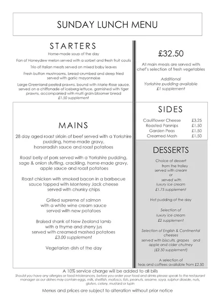 menu 0 of The Cranleigh