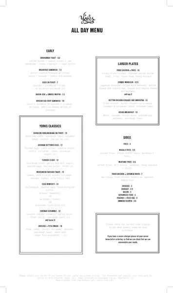 menu 0 of Yorks Cafe & Coffee Roasters