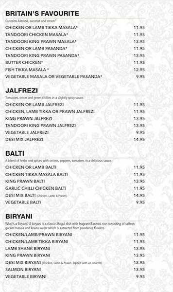 menu 0 of Shish Mahal