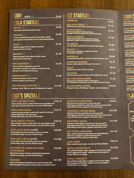 menu 2 of NEFIS cafe and charcoal grill