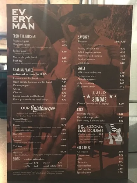 menu 0 of Spielburger (Barnet)