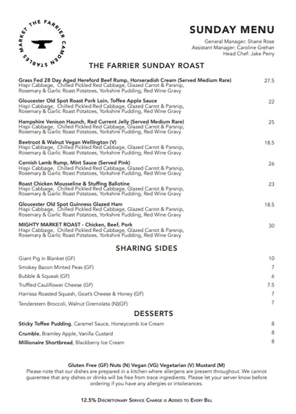 menu 1 of The Farrier Pub, Restaurant & Wine Store