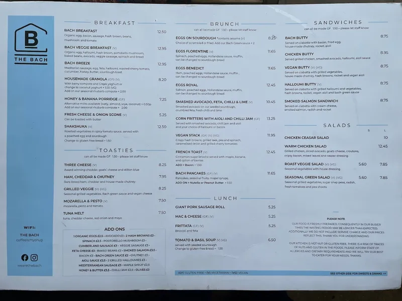 menu 0 of The Bach (Breakfast, Lunch, Coffee)