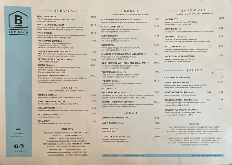 menu 1 of The Bach (Breakfast, Lunch, Coffee)