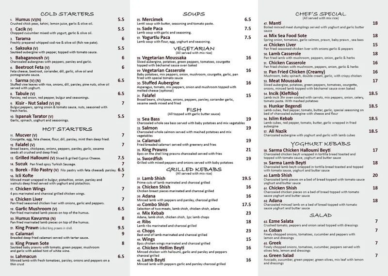 menu 0 of Sefa Restaurant