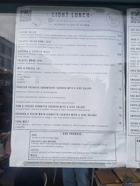 menu 1 of Brunch and Brew
