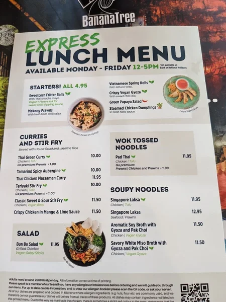 menu 0 of Banana Tree Greenwich