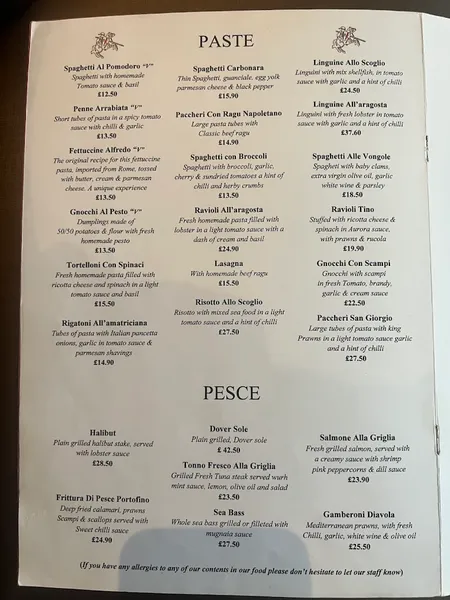 menu 1 of San Giorgio London