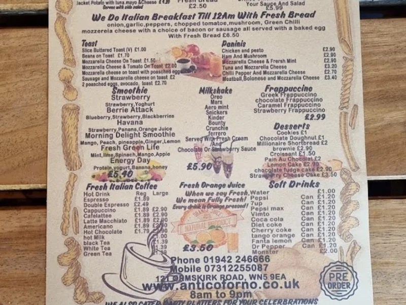 menu 0 of Antico Forno Wigan