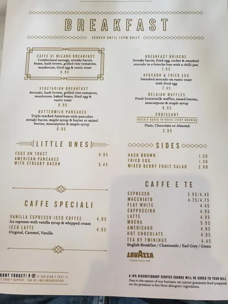 menu 1 of Caffe Di Milano