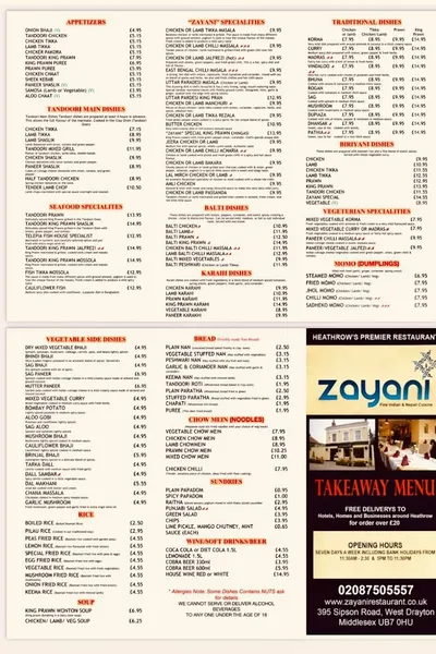 menu 0 of Zayani Indian Restaurant