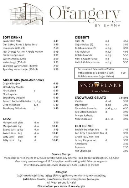 menu 0 of The Orangery by Sapna