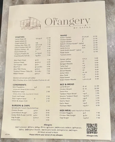 menu 2 of The Orangery by Sapna