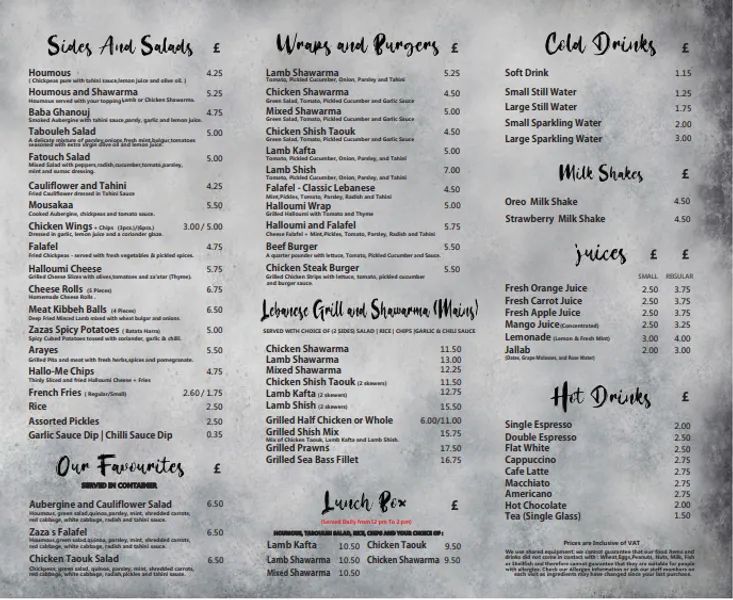 menu 0 of Zaza's Lebanese Cuisine