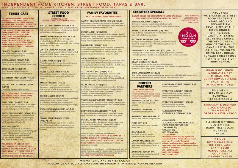 menu 0 of The Indian Streatery