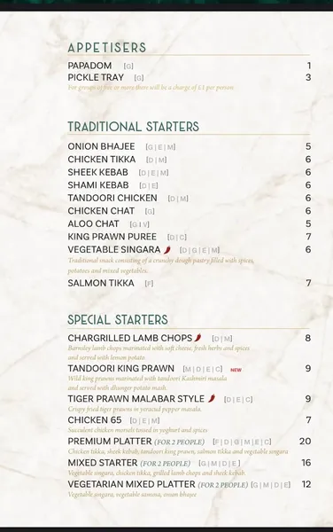 menu 1 of BLANC NRI Birmingham Indian Cuisine