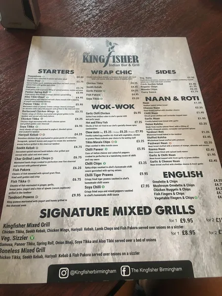 menu 1 of The Kingfisher Birmingham