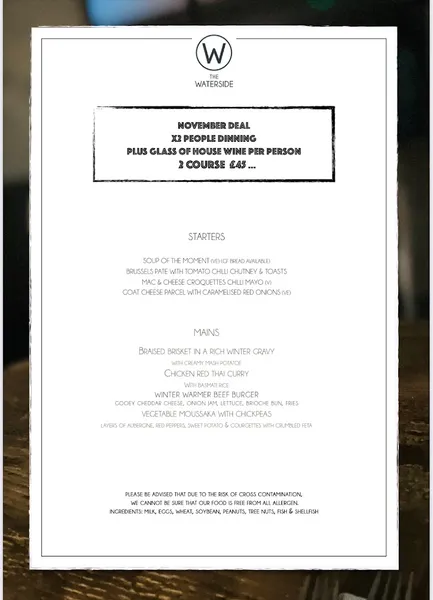 menu 0 of The Waterside Restaurant Garden & Cabin