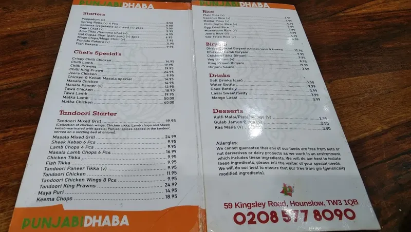 menu 0 of Punjabi Dhaba