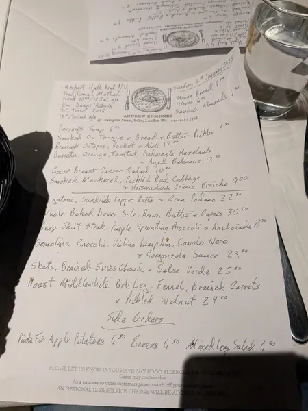 menu 1 of Andrew Edmunds Restaurant