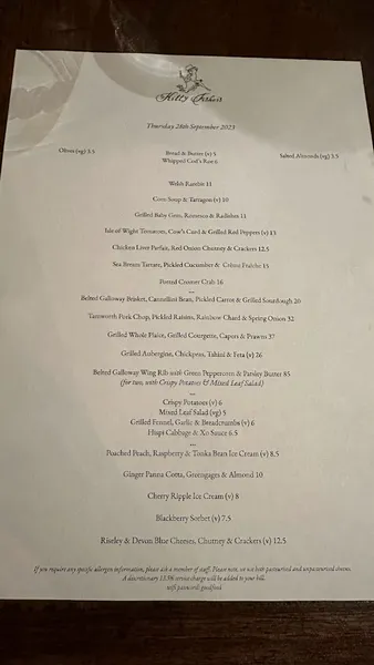 menu 0 of Kitty Fisher's Mayfair