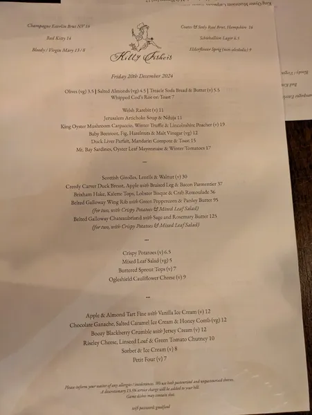 menu 1 of Kitty Fisher's Mayfair