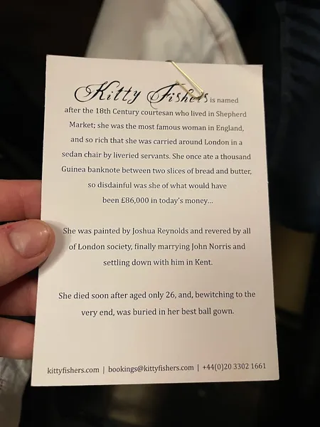menu 2 of Kitty Fisher's Mayfair